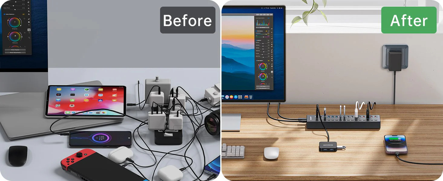 Розумний USB-хаб Acasis DS-516PB на 16 портів USB-C/USB 5 Гбіт/с розгалужувач з живленням від мережі